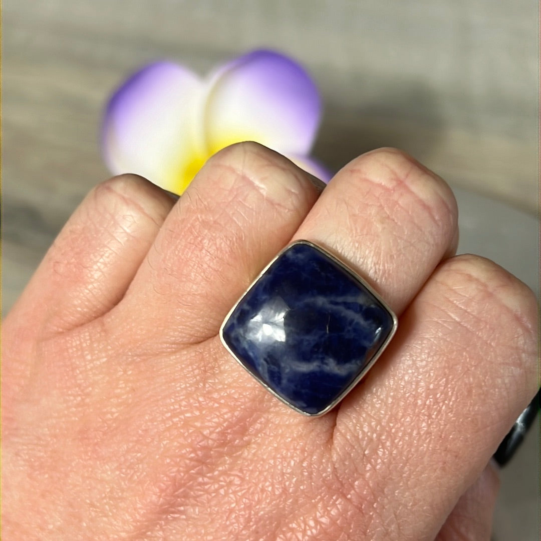 Sodalite 925 Silver Ring -  Size S
