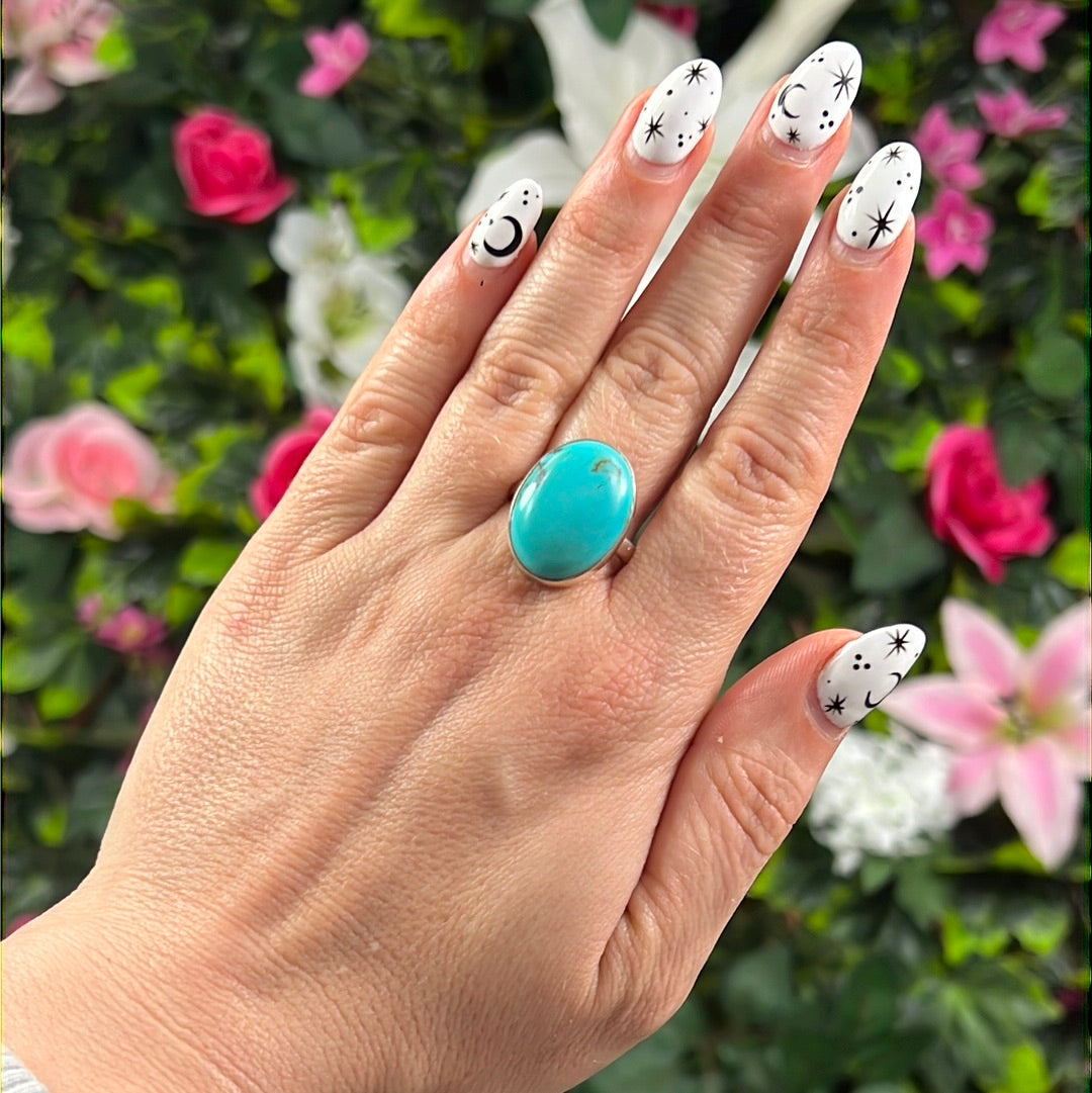 African Turquoise 925 Sterling Silver Ring - Size R 1/2