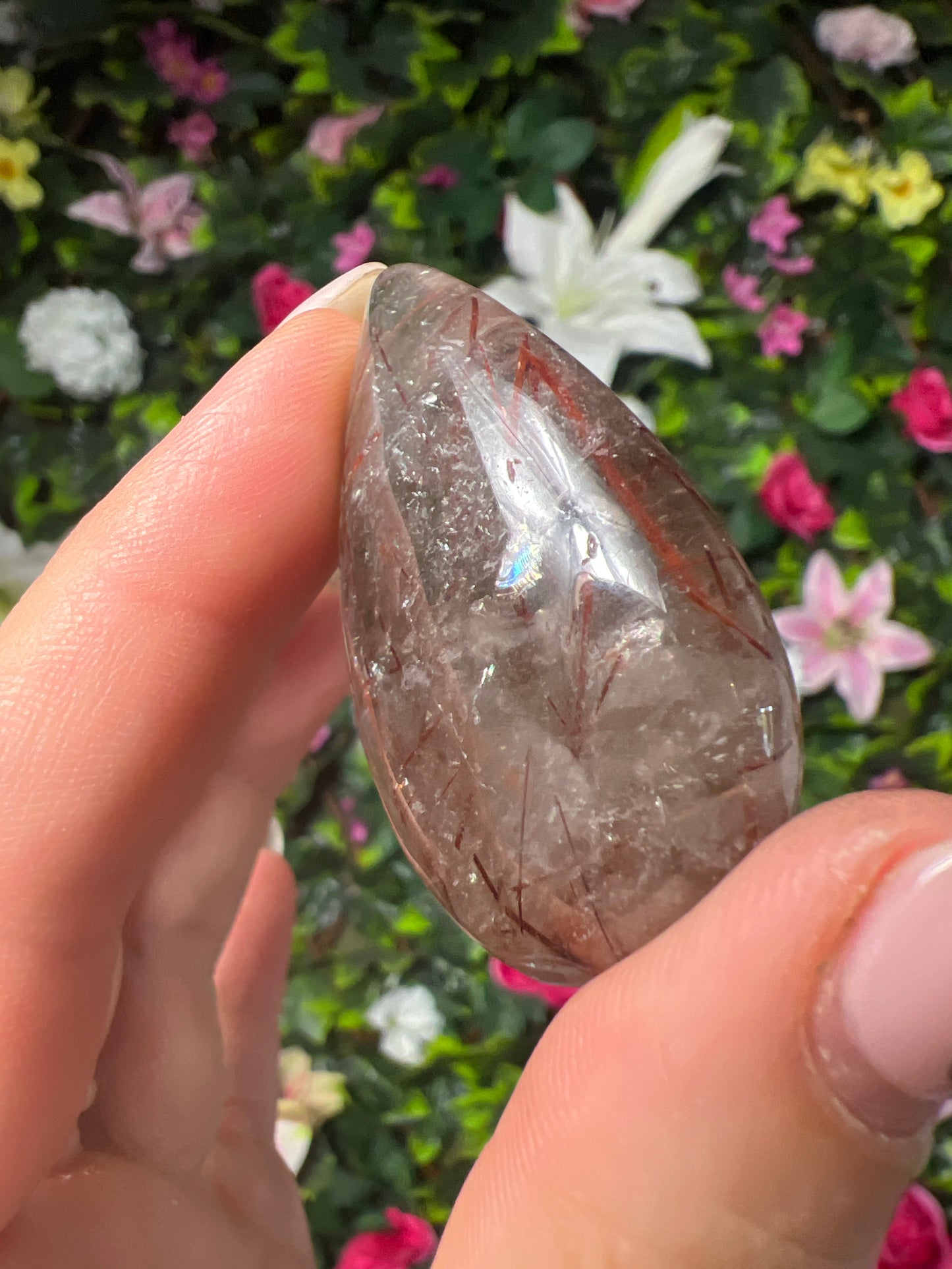 Red Rutile in Quartz Teardrop