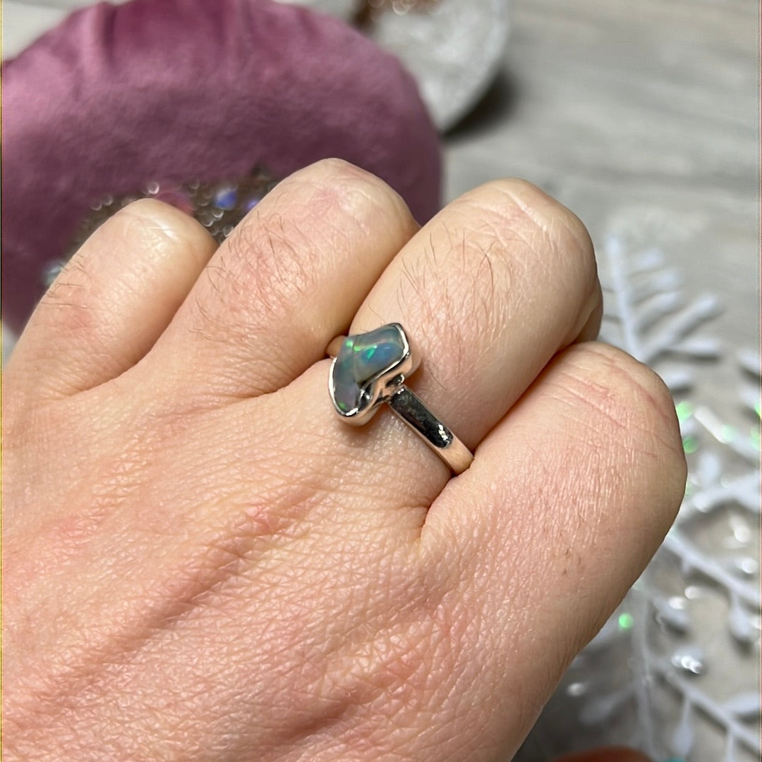 Ethiopian Opal Raw 925 Sterling Silver Ring - Size N 1/2