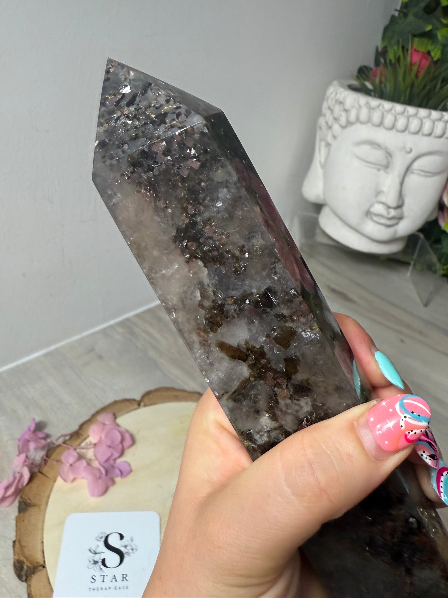 RARE Smokey with garnet & mica Tower Point