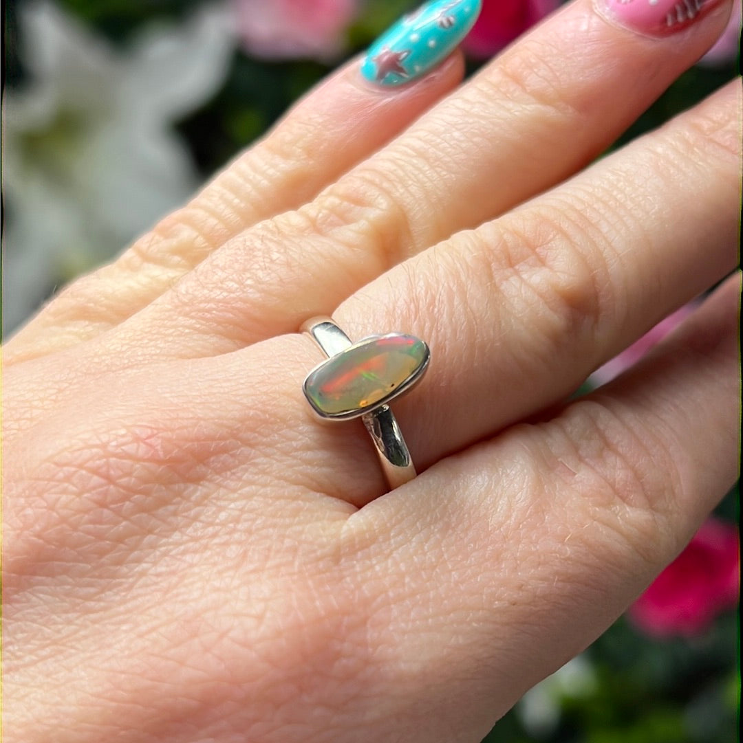 Ethiopian Opal Raw 925 Sterling Silver Ring - Size P 1/2 - Q
