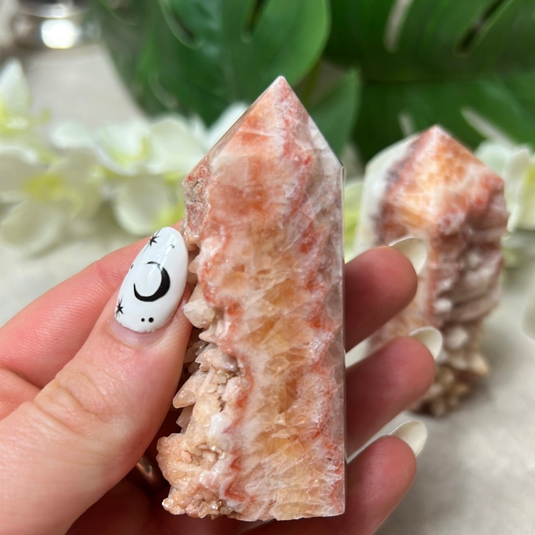 Sunstone, Orchid & Orange Calcite Druzy Tower Points