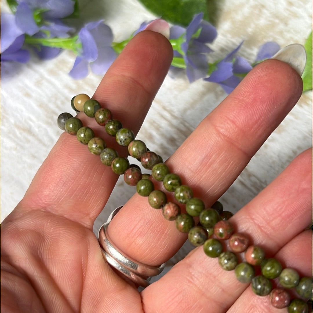 4mm Unakite Bead Bracelet