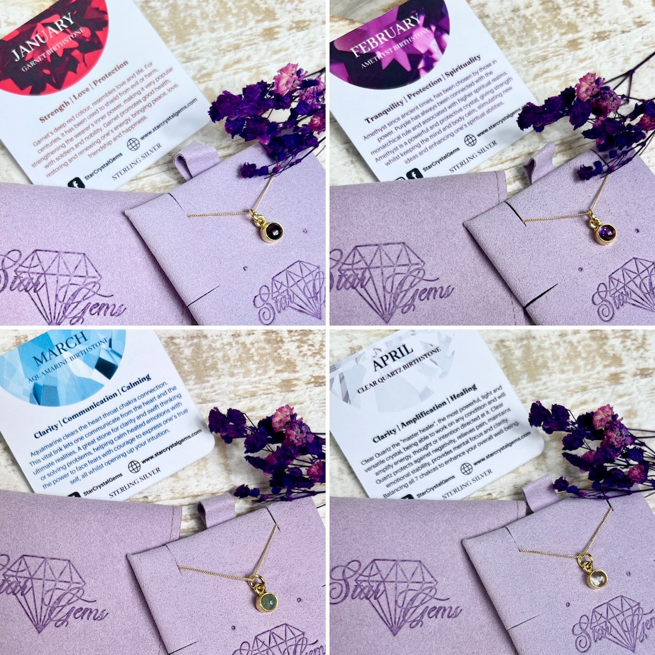February Amethyst Gold Birthstone & Personalised Initial Necklace - Vermeil Sterling Gold - Birthday Gift