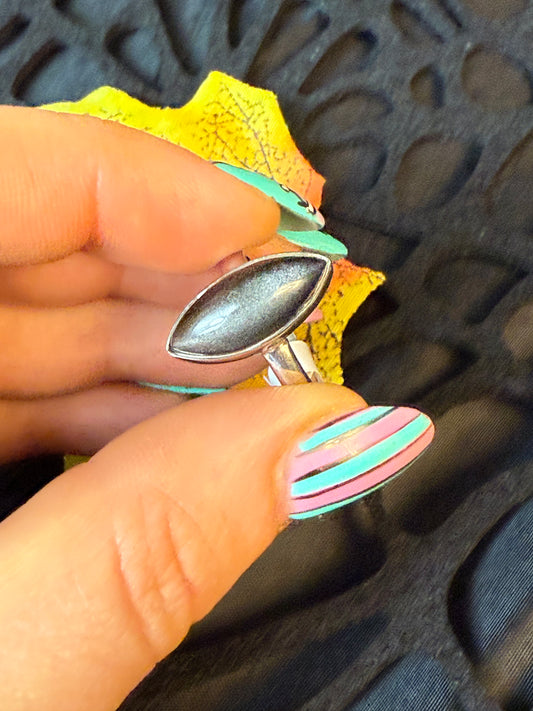 Silver Obsidian 925 Ring - Size L 1/2 - M