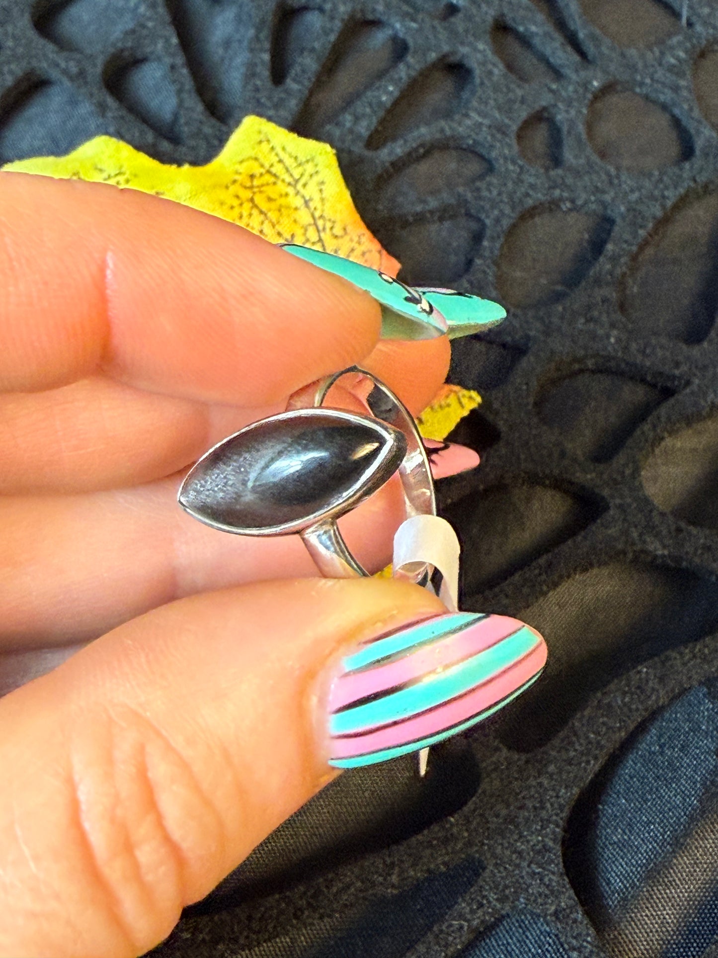 Silver Obsidian 925 Ring - Size L 1/2 - M