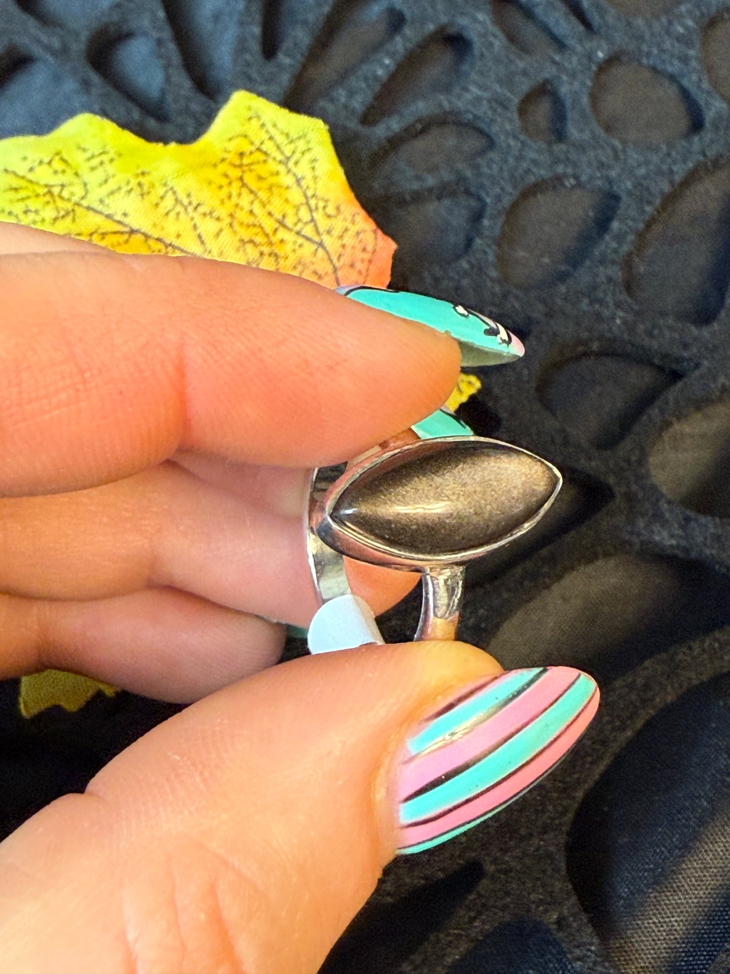 Silver Obsidian 925 Ring - Size L 1/2 - M