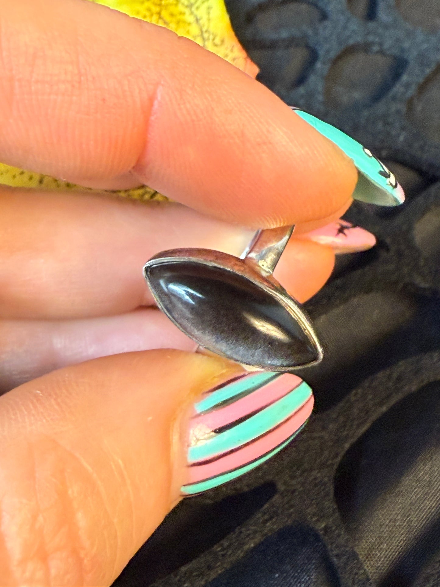 Silver Obsidian 925 Ring - Size L 1/2 - M