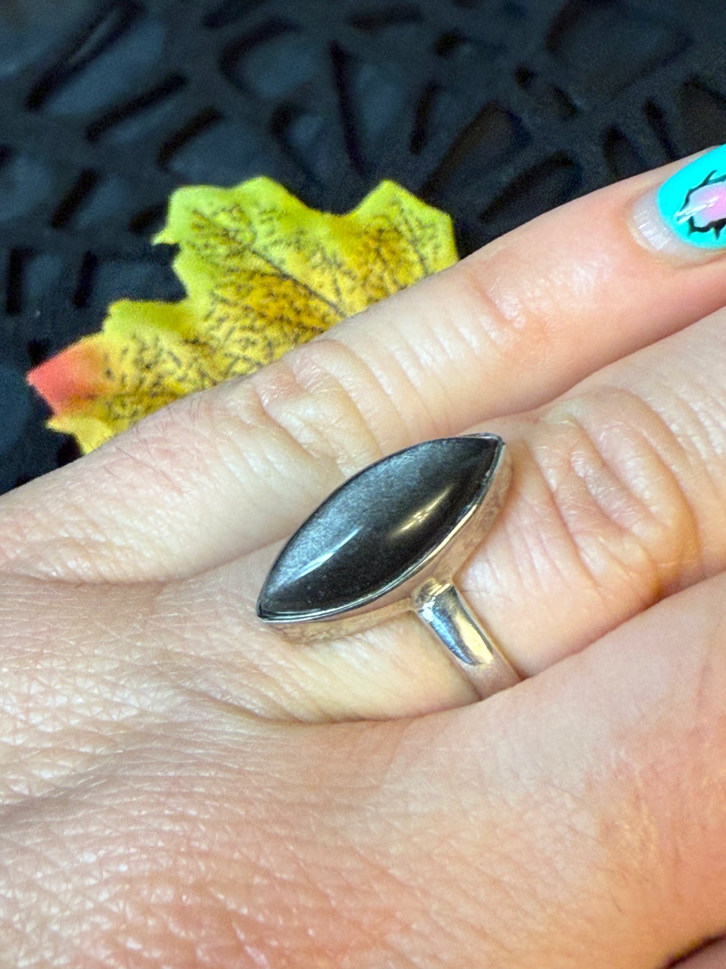 Silver Obsidian 925 Ring - Size L 1/2 - M