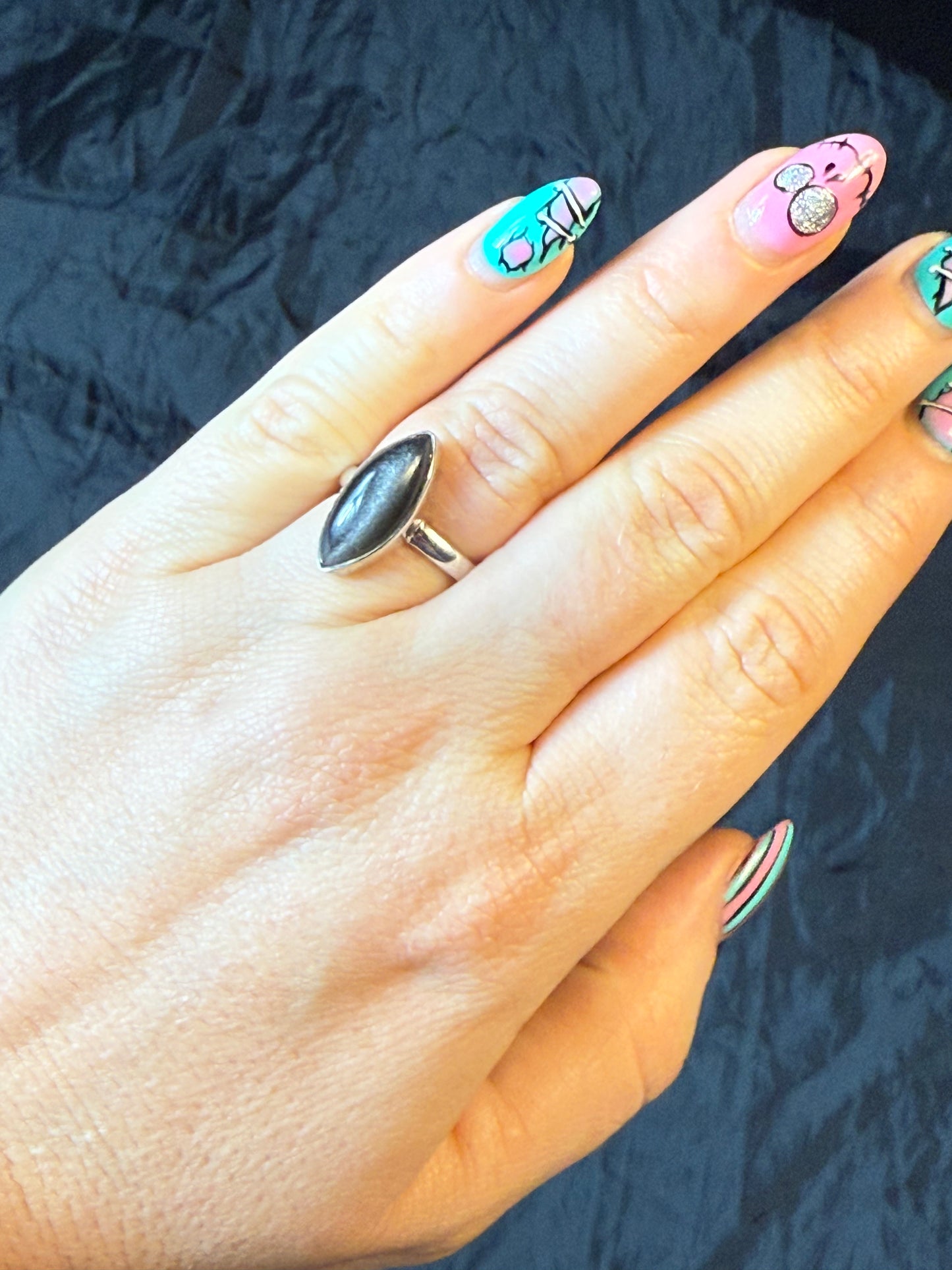 Silver Obsidian 925 Ring - Size L 1/2 - M