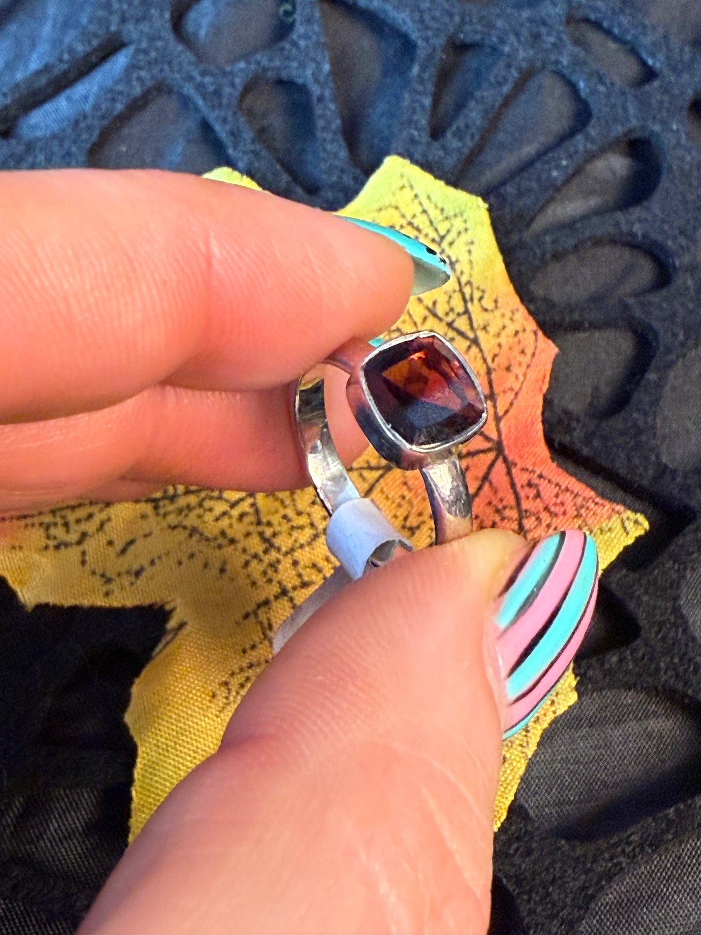 Garnet Facet 925 Silver Ring - Size L 1/2