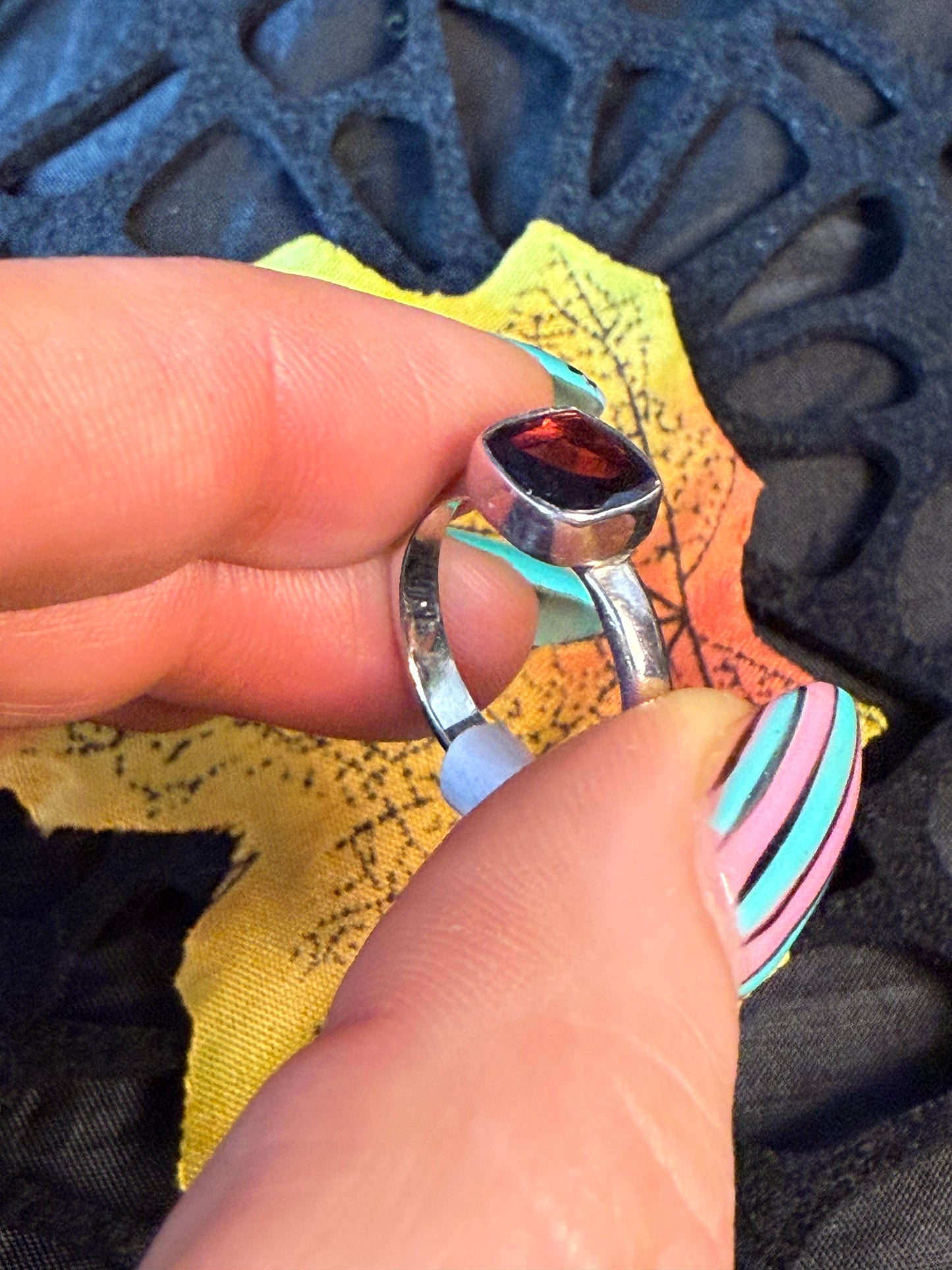 Garnet Facet 925 Silver Ring - Size L 1/2