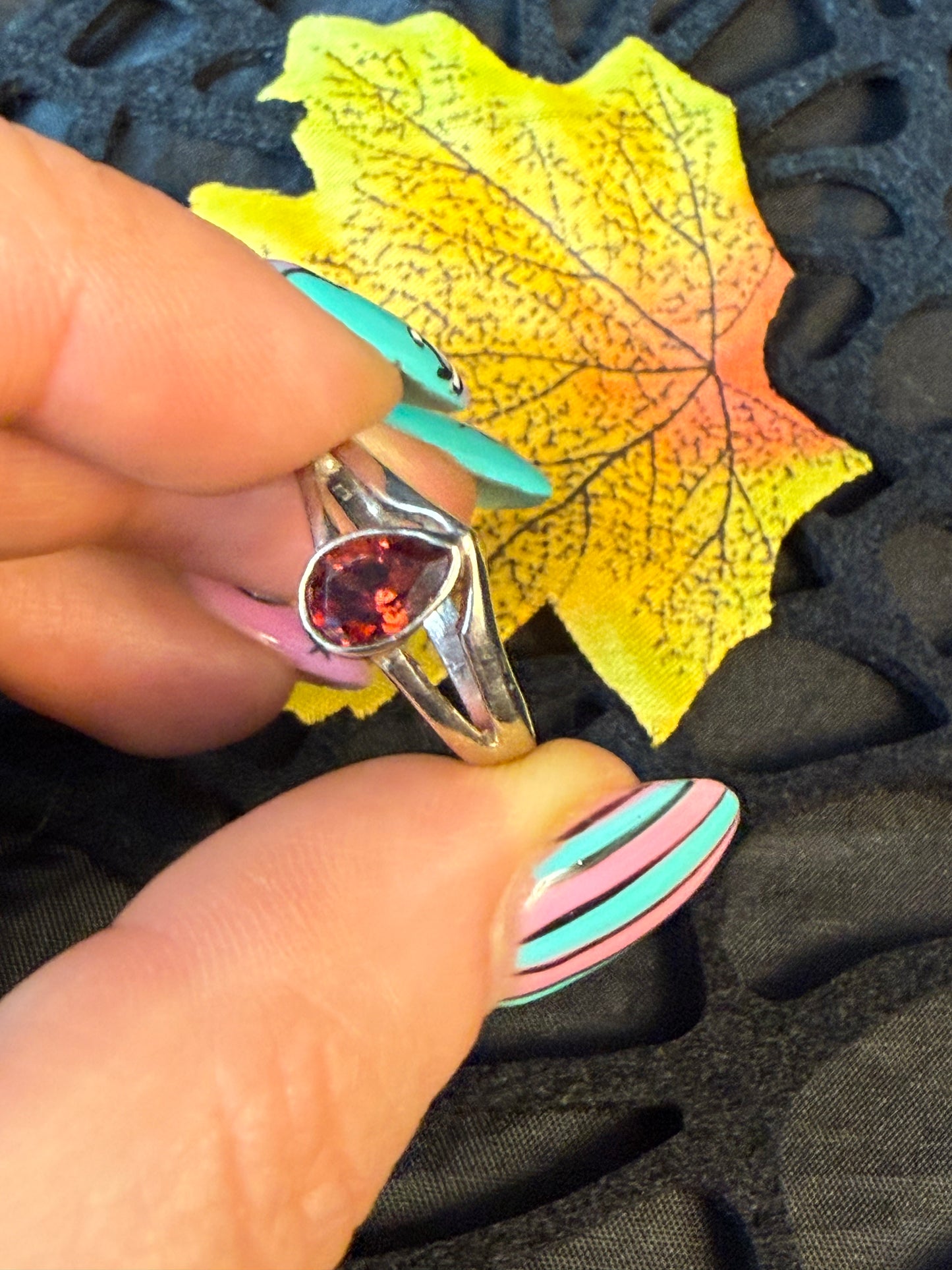 Garnet Facet 925 Silver Ring -  Size M 1/2