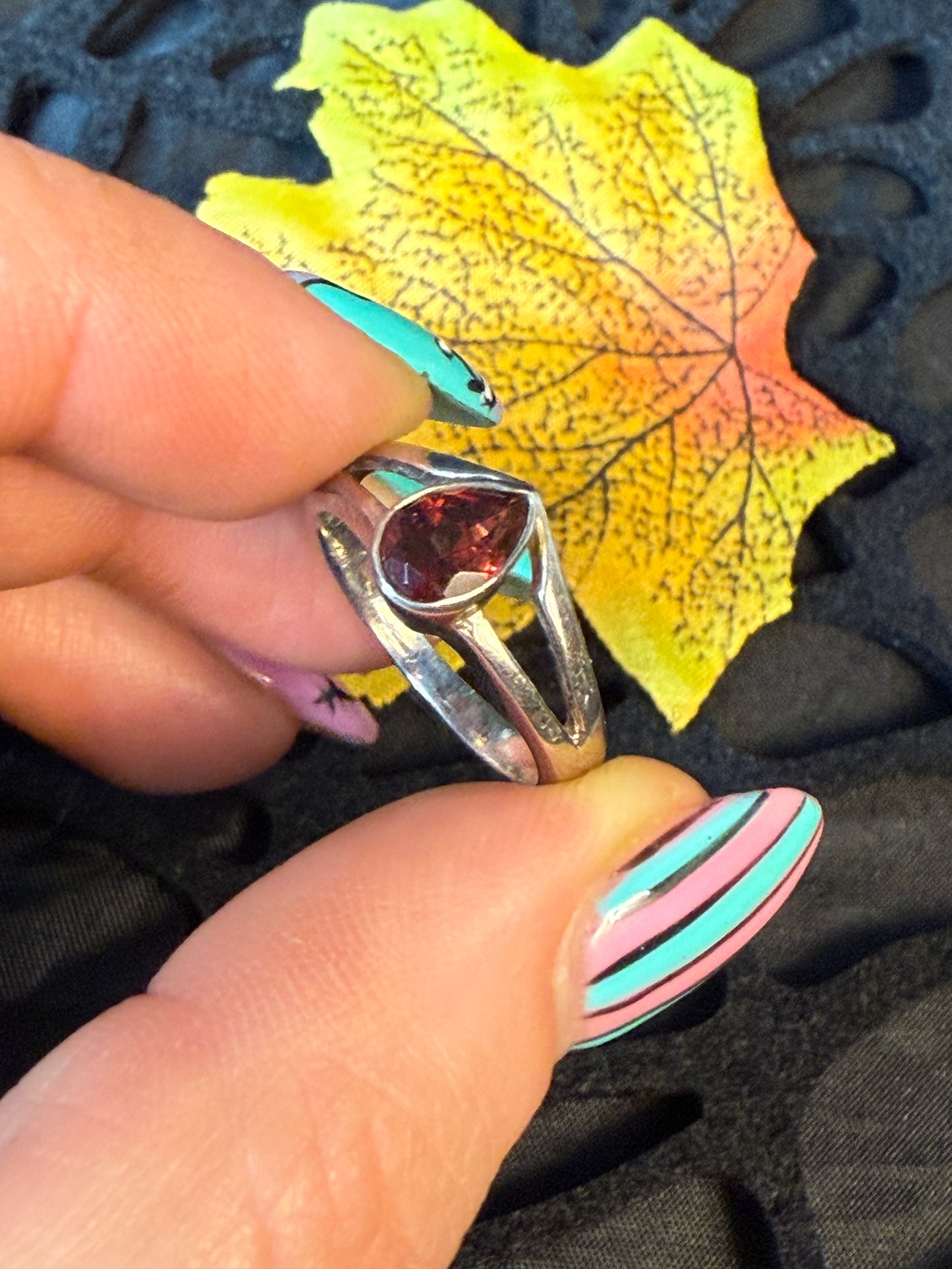 Garnet Facet 925 Silver Ring -  Size M 1/2