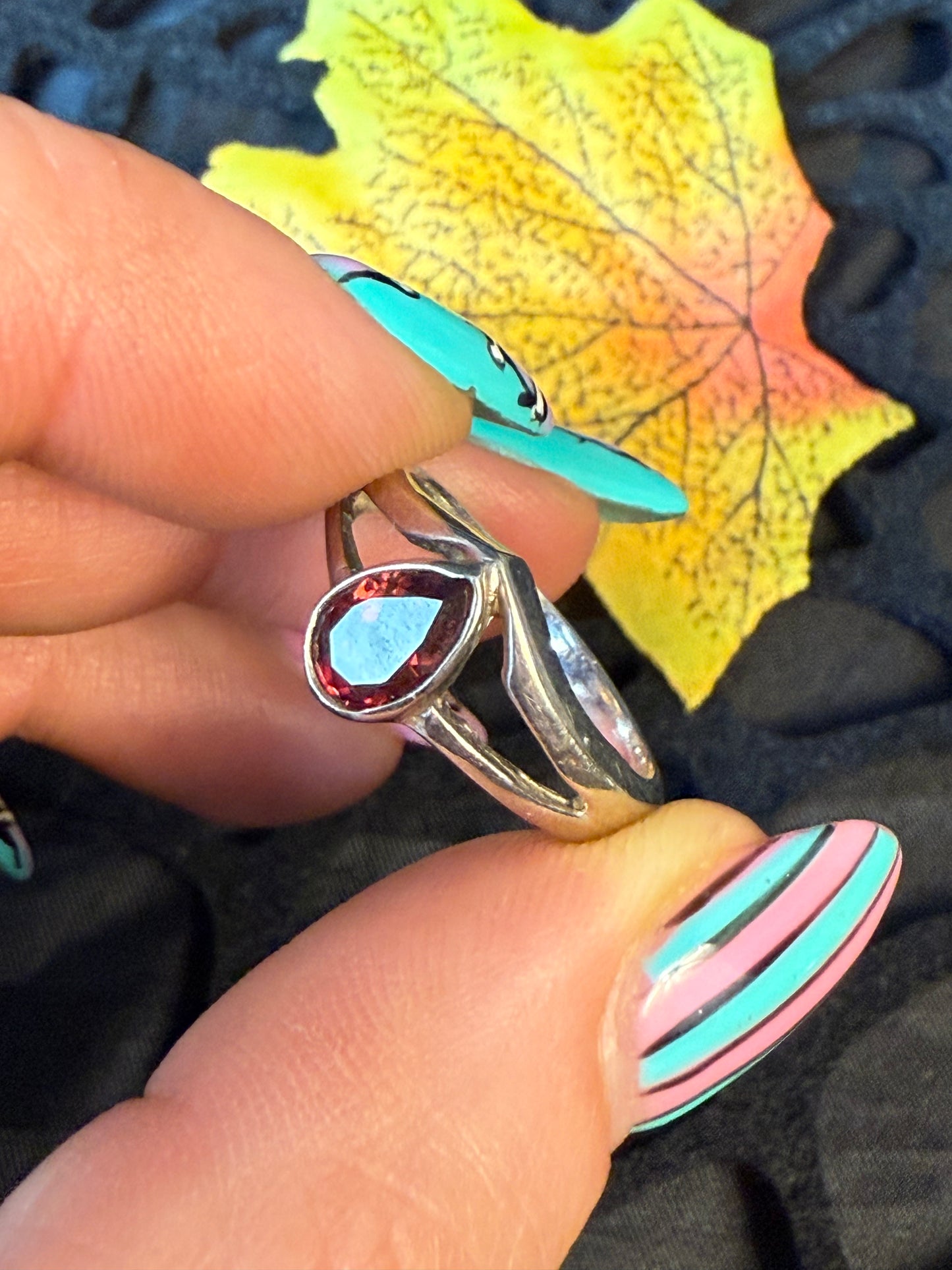 Garnet Facet 925 Silver Ring -  Size M 1/2