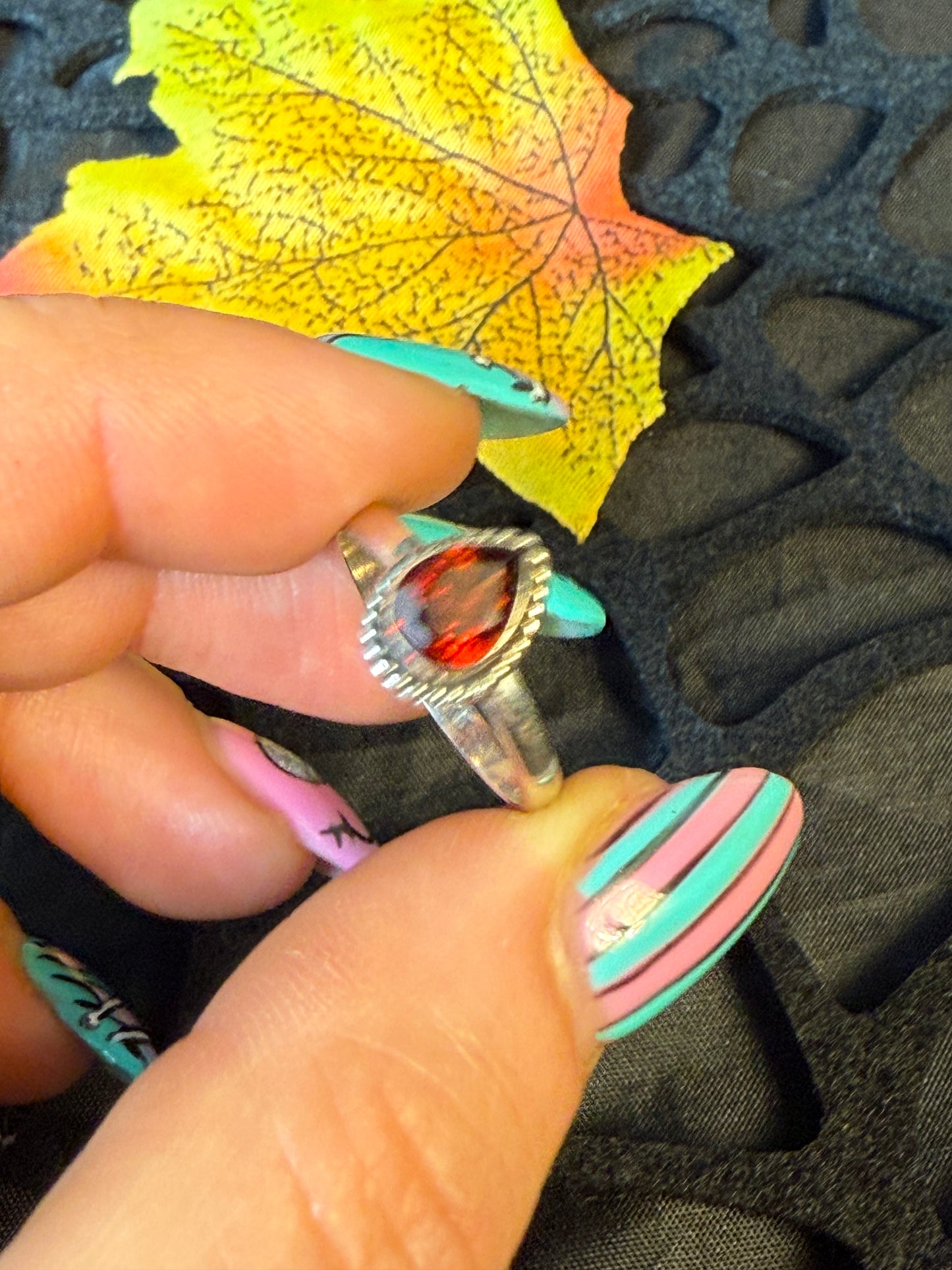 Garnet Facet 925 Silver Ring - Size L 1/2