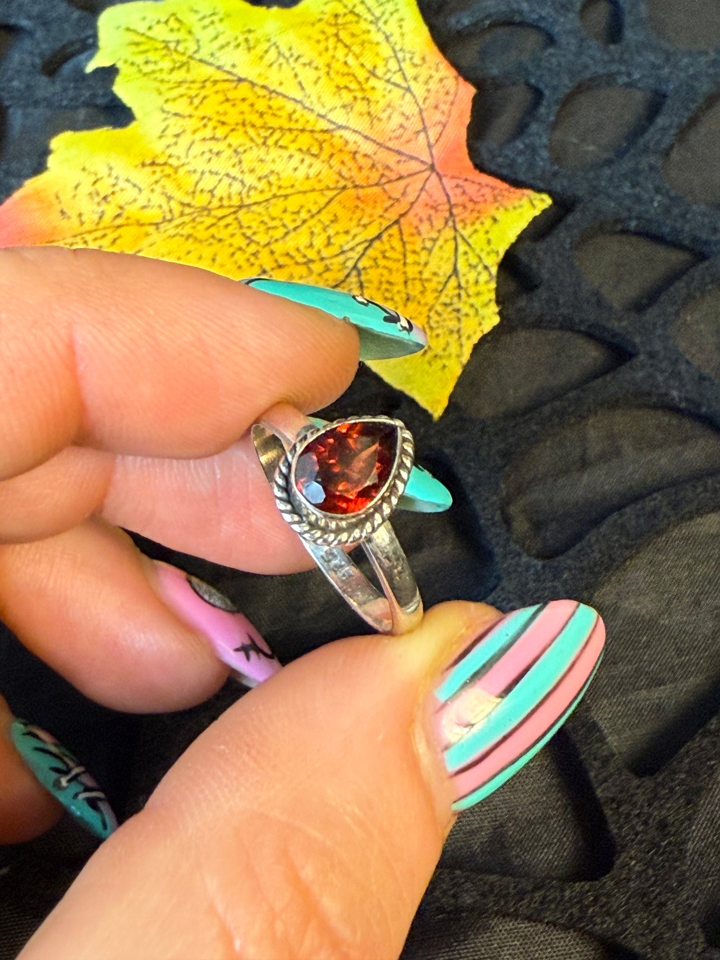 Garnet Facet 925 Silver Ring - Size L 1/2