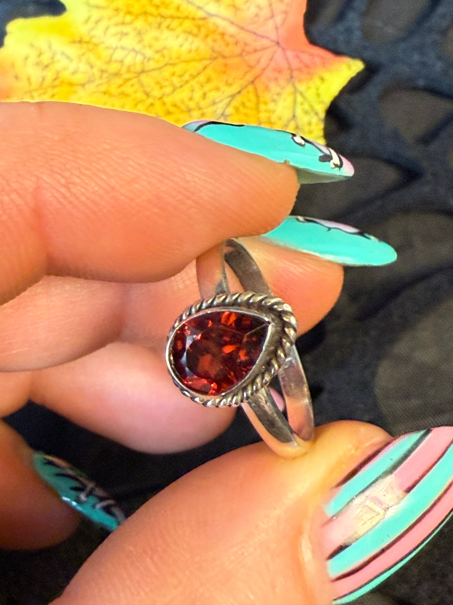 Garnet Facet 925 Silver Ring - Size L 1/2