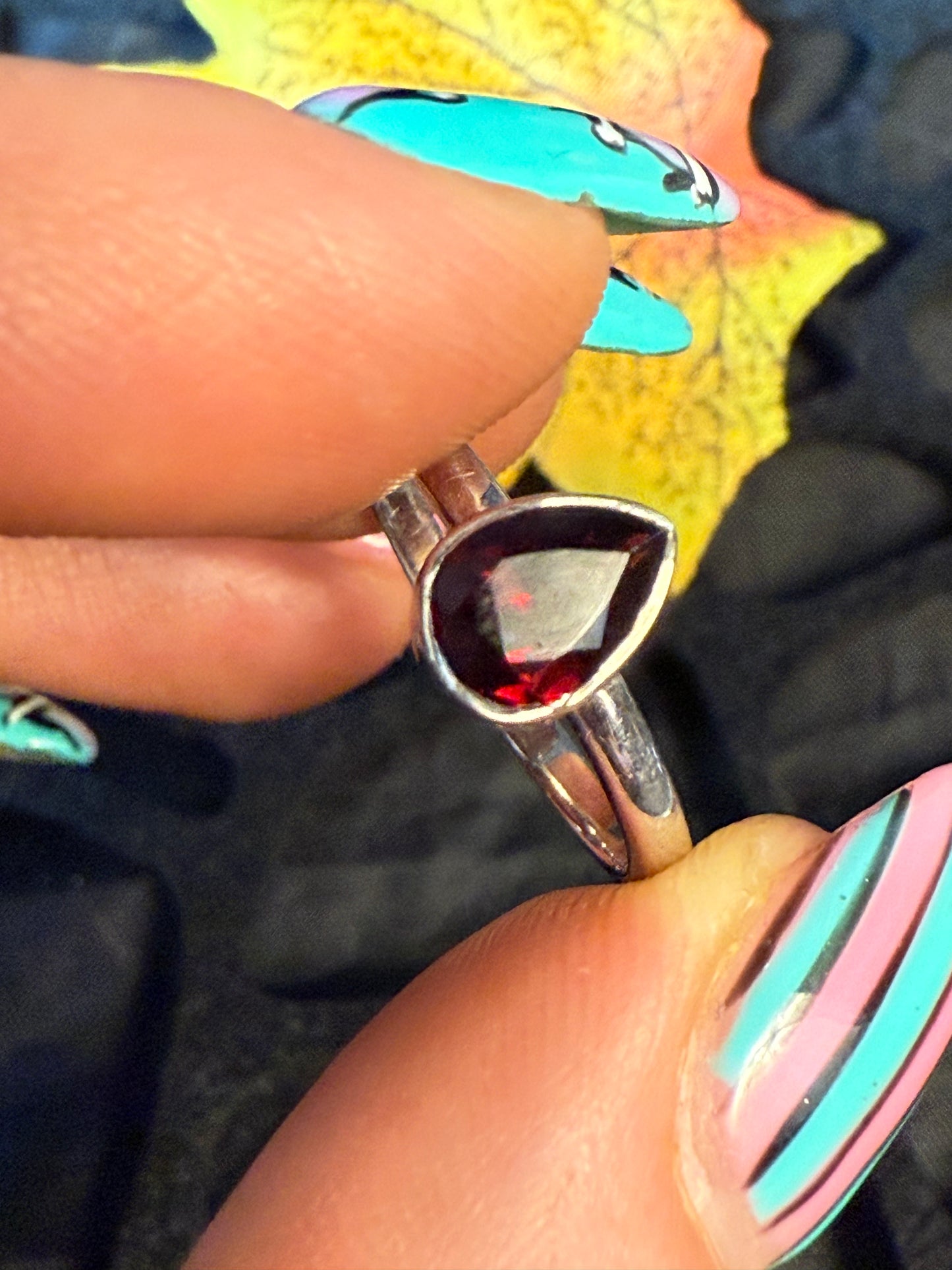 Garnet Facet 925 Silver Ring -  Size O 1/2