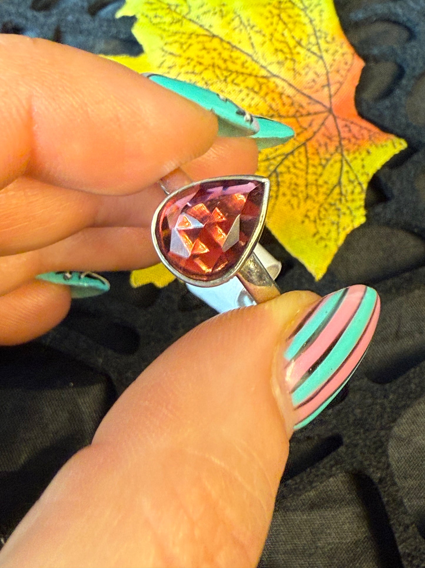 Garnet Facet 925 Silver Ring - Size O