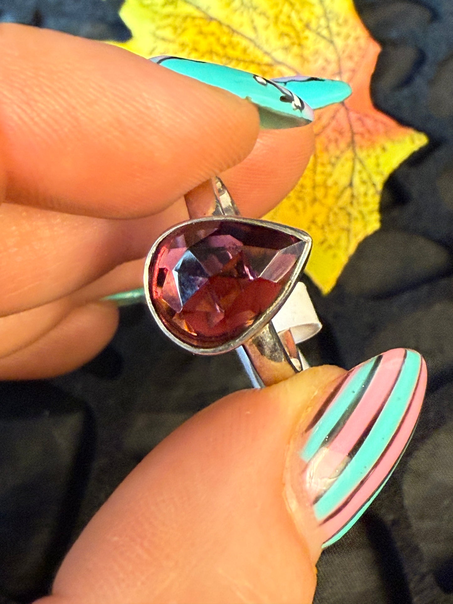 Garnet Facet 925 Silver Ring - Size O