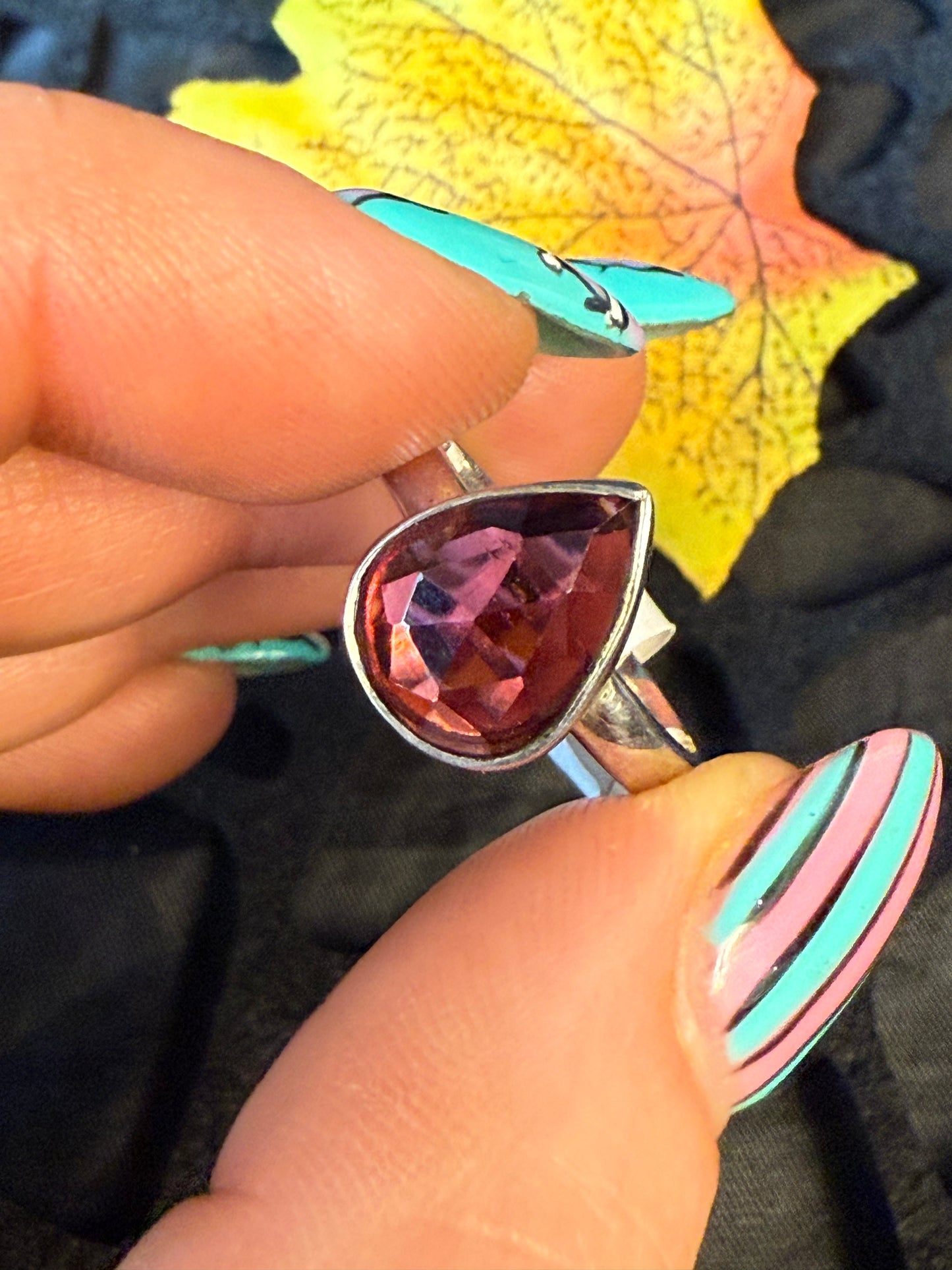 Garnet Facet 925 Silver Ring - Size O