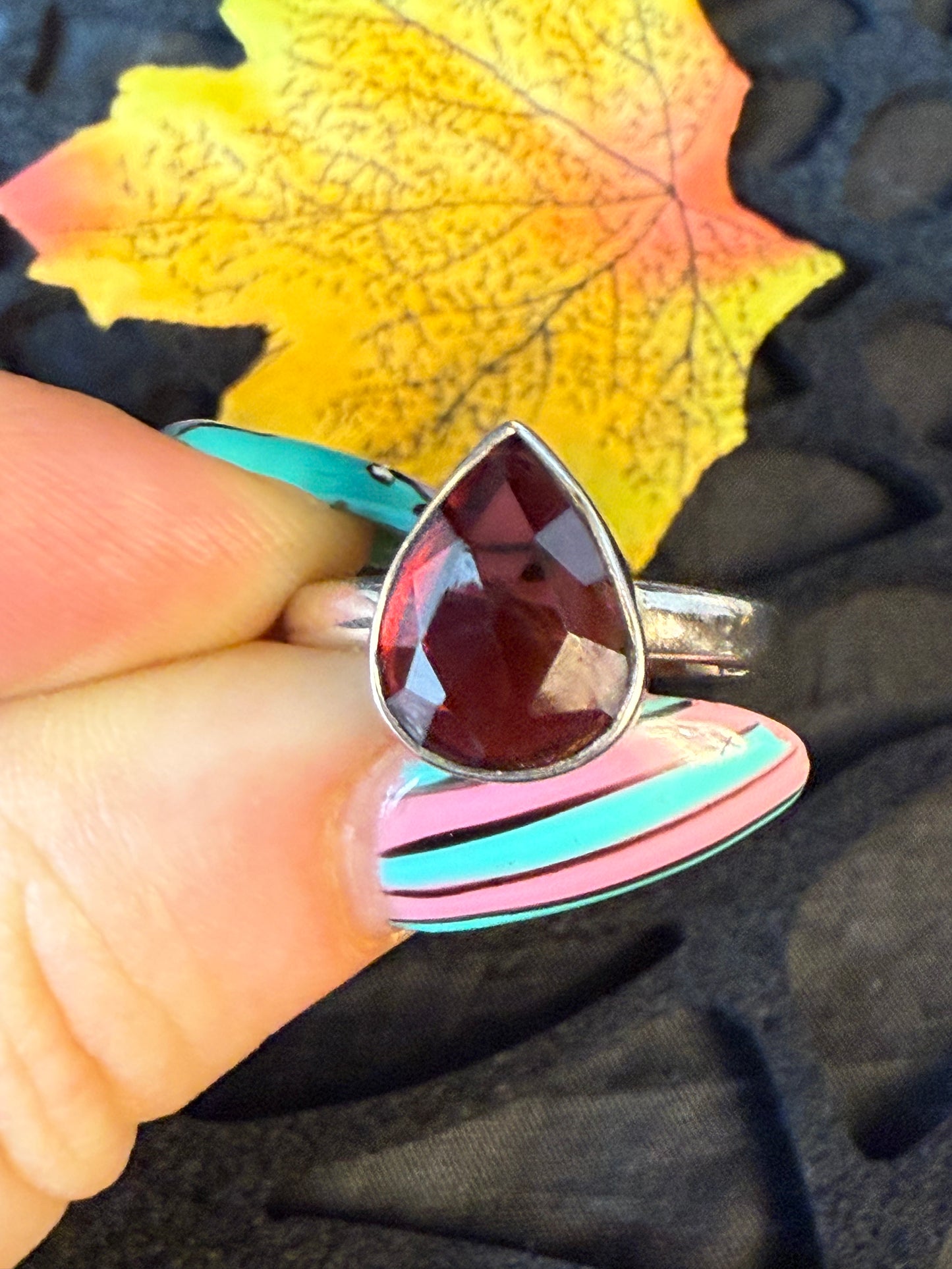 Garnet Facet 925 Silver Ring - Size O