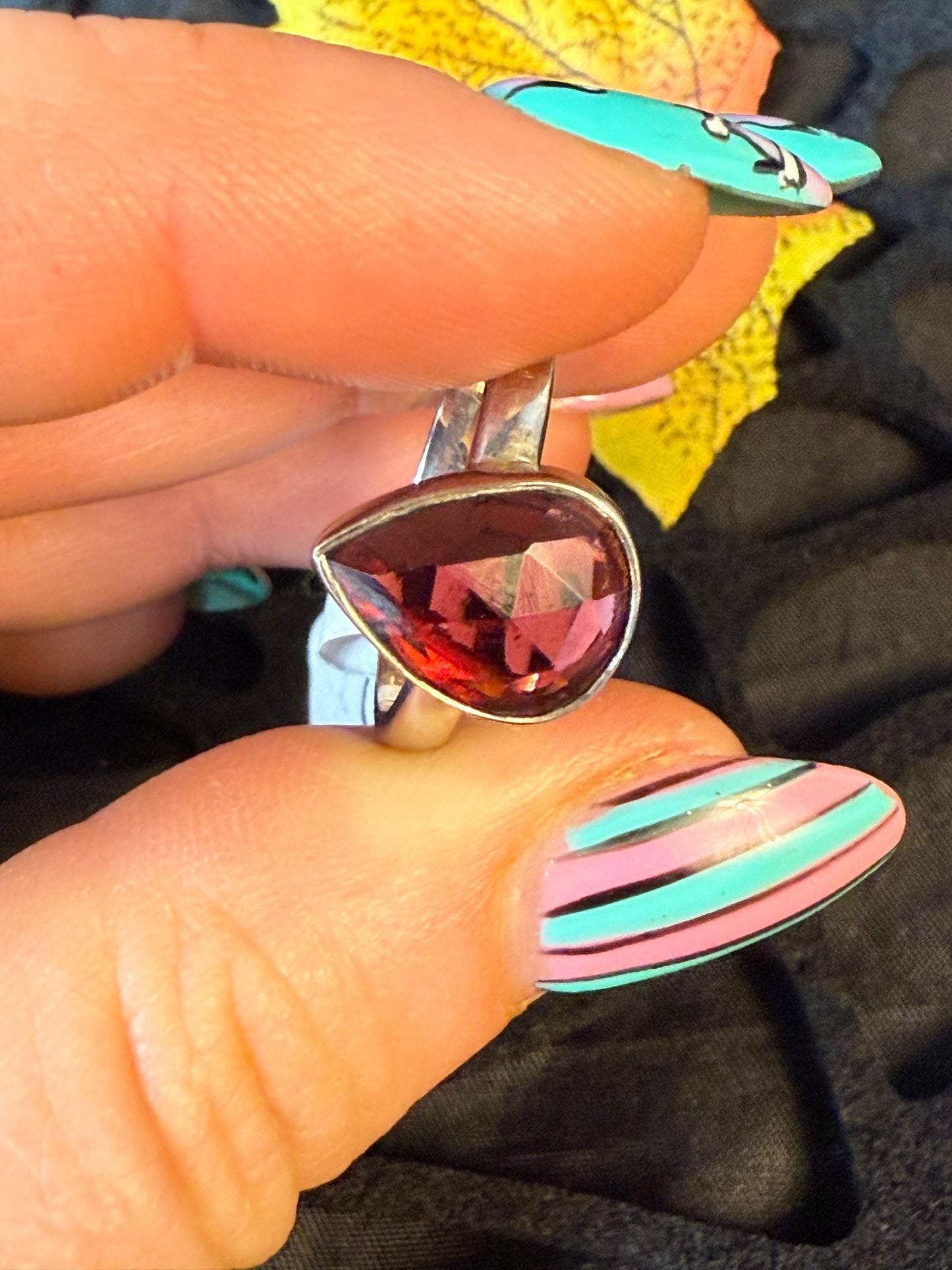 Garnet Facet 925 Silver Ring - Size O