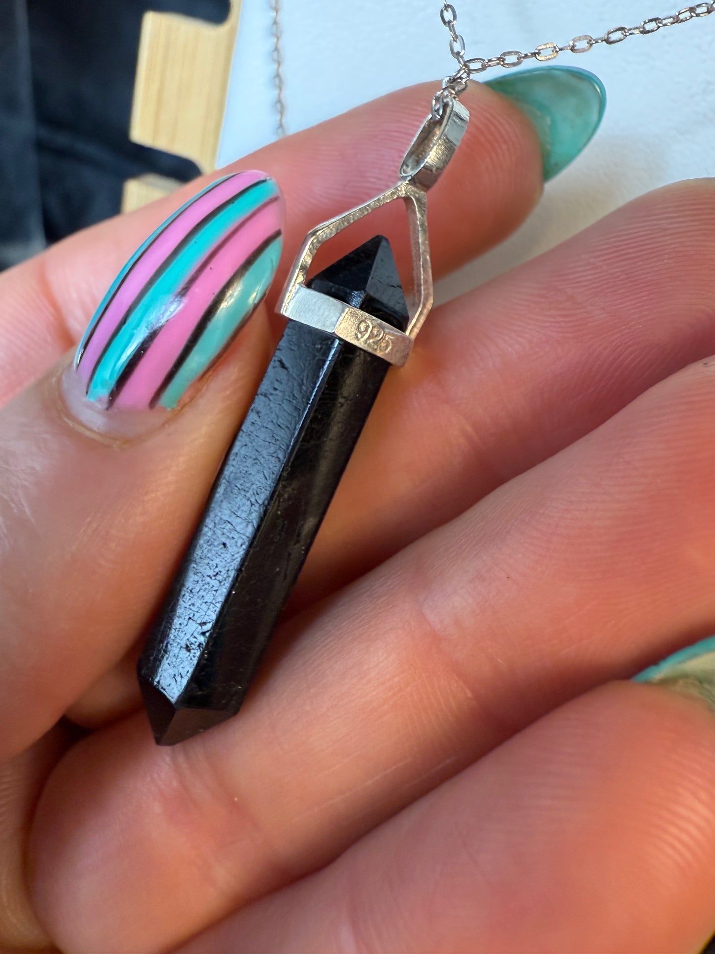 Black Tourmaline Point 925 Pendant