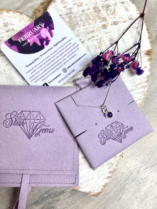 February Amethyst Silver Birthstone & Personalised Initial Necklace - 925 Sterling Silver Birthday Gift