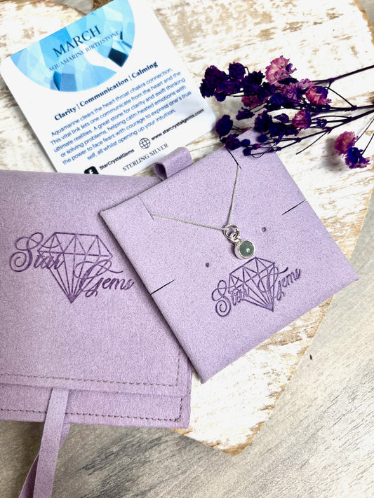 March Aquamarine Silver Birthstone & Personalised Initial Necklace - 925 Sterling Silver Birthday Gift