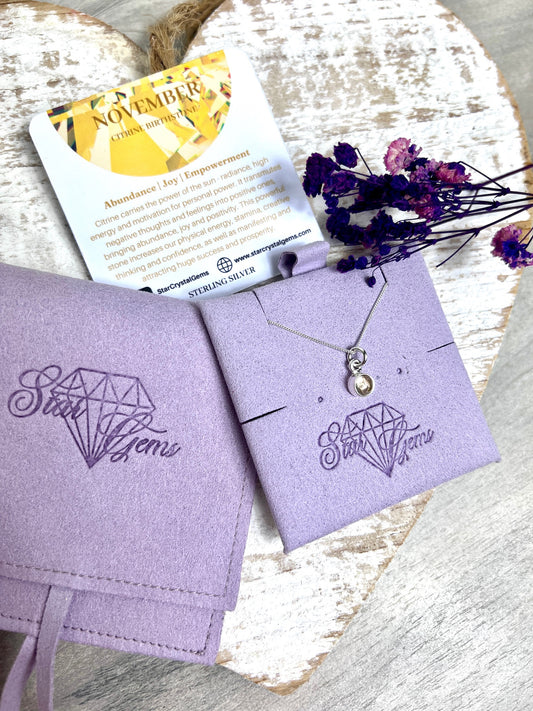 November Citrine Silver Birthstone & Personalised Initial Necklace - 925 Sterling Silver Birthday Gift