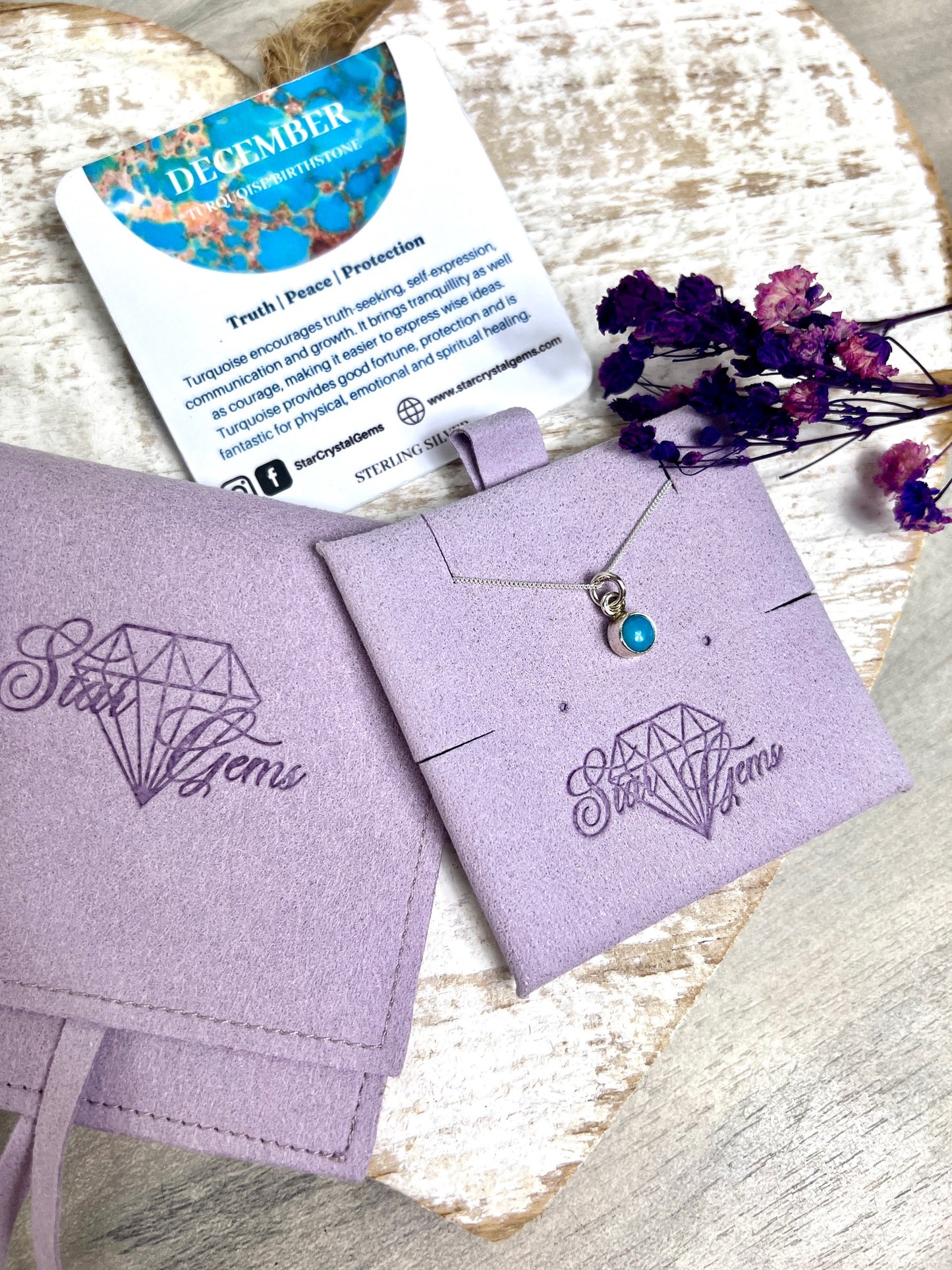 December Turquoise Silver Birthstone & Personalised Initial Necklace - 925 Sterling Silver Birthday Gift