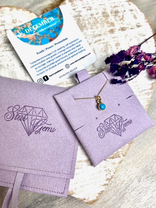 December Turquoise Gold Birthstone & Personalised Initial Necklace - Vermeil Sterling Gold - Birthday Gift