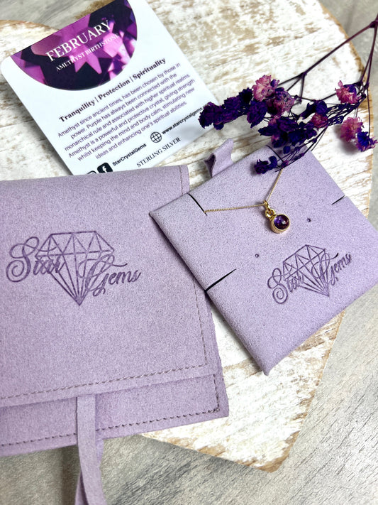 February Amethyst Gold Birthstone & Personalised Initial Necklace - Vermeil Sterling Gold - Birthday Gift