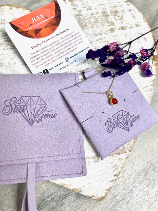 July Carnelian Gold Birthstone & Personalised Initial Necklace - Vermeil Sterling Gold - Birthday Gift