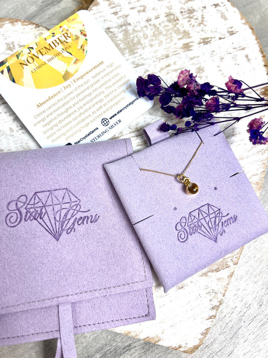 November Citrine Gold Birthstone & Personalised Initial Necklace - Vermeil Sterling Gold - Birthday Gift