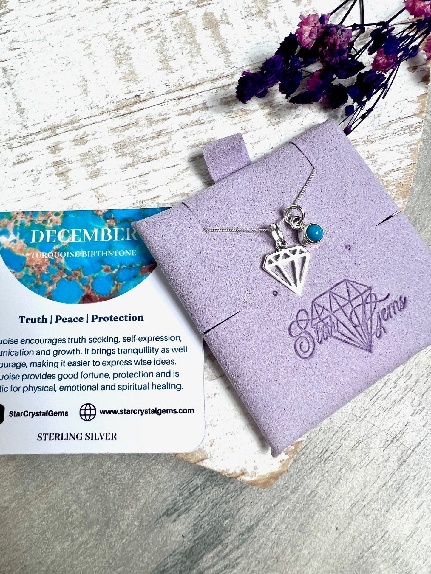 December Turquoise Silver Birthstone & Personalised Initial Necklace - 925 Sterling Silver Birthday Gift