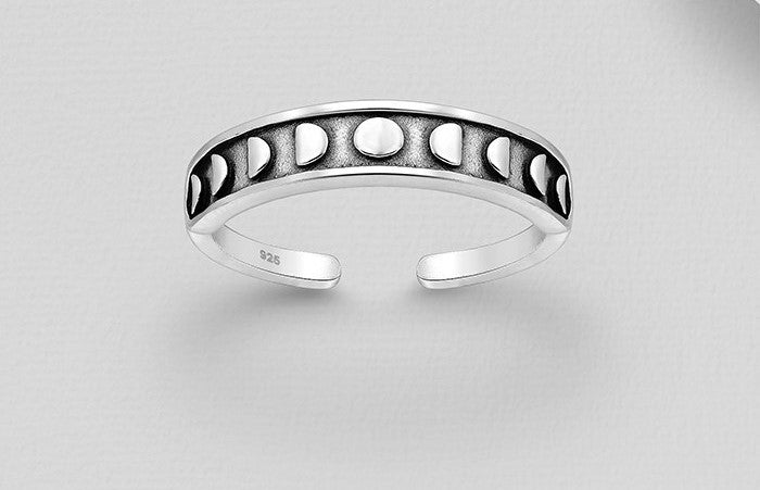 Lunar Moon Phase - Mini Iddy Diddy - (child / toe ) Adjustable 925 Sterling Silver Ring