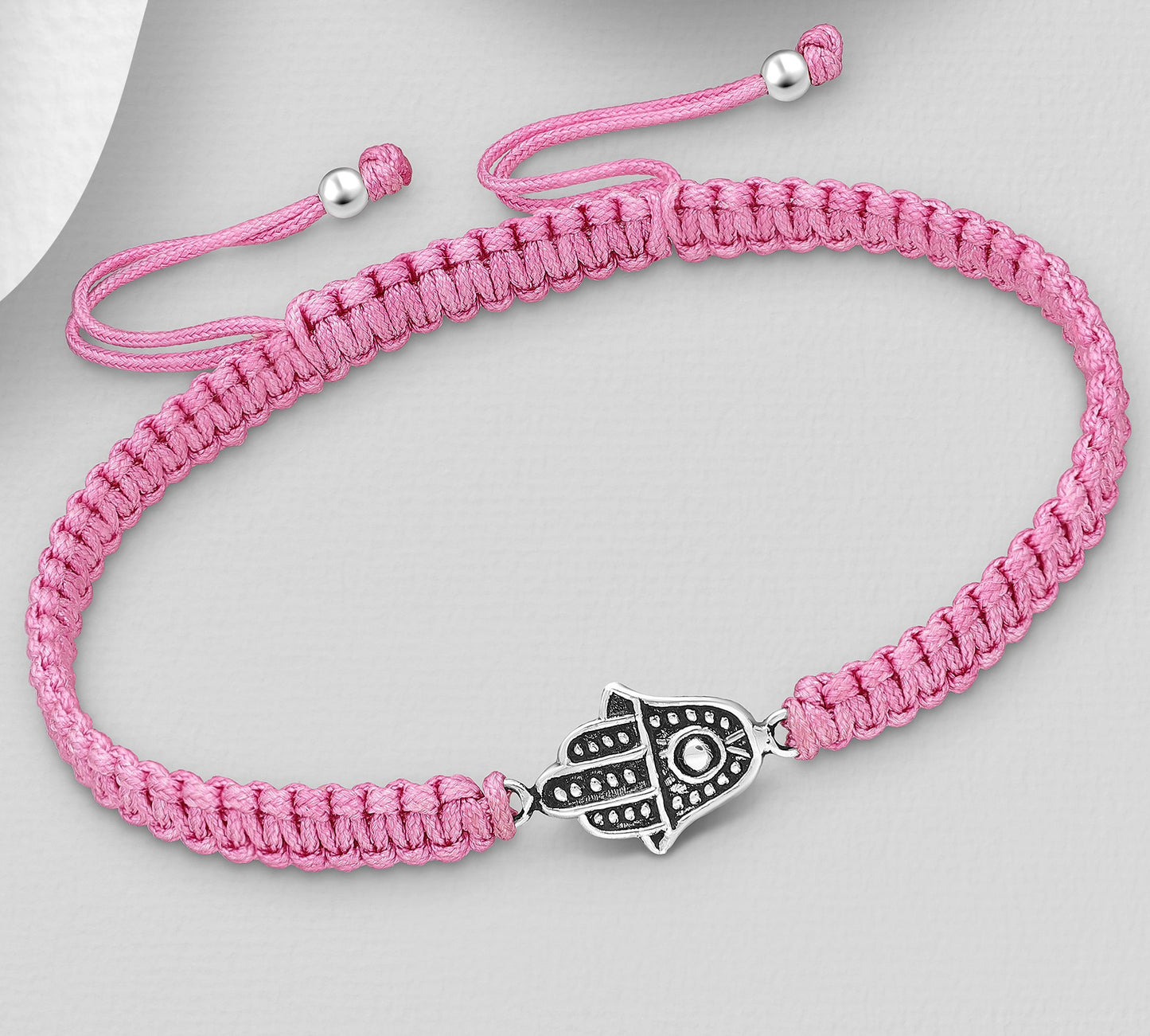 Hamsa Sterling Silver  -  Rope Adjustable Bracelet