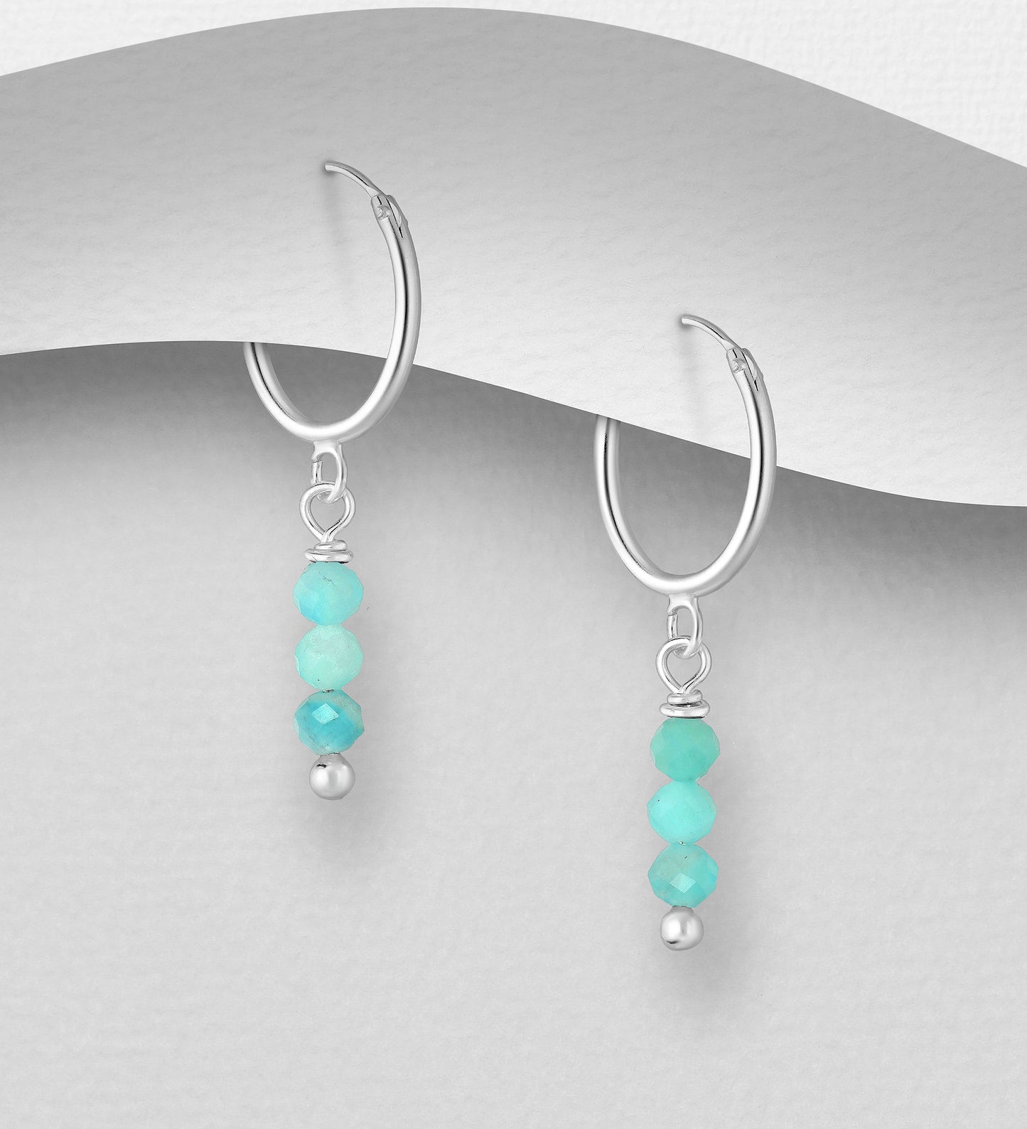 Boho Crystal Dangle Hoops Sterling Silver Earrings - Huggies