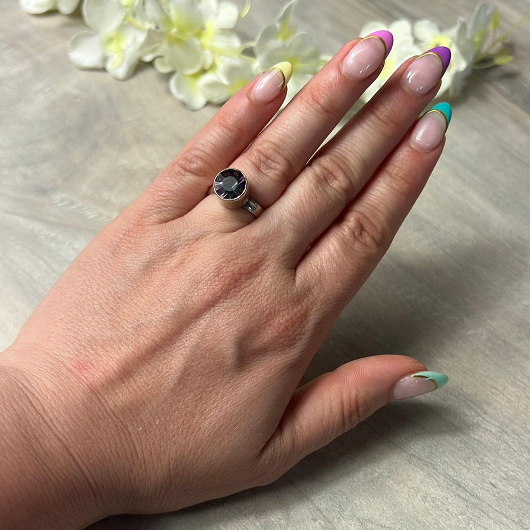 Mystic Fire Topaz Facet 925 Silver Ring -  Size L 1/2