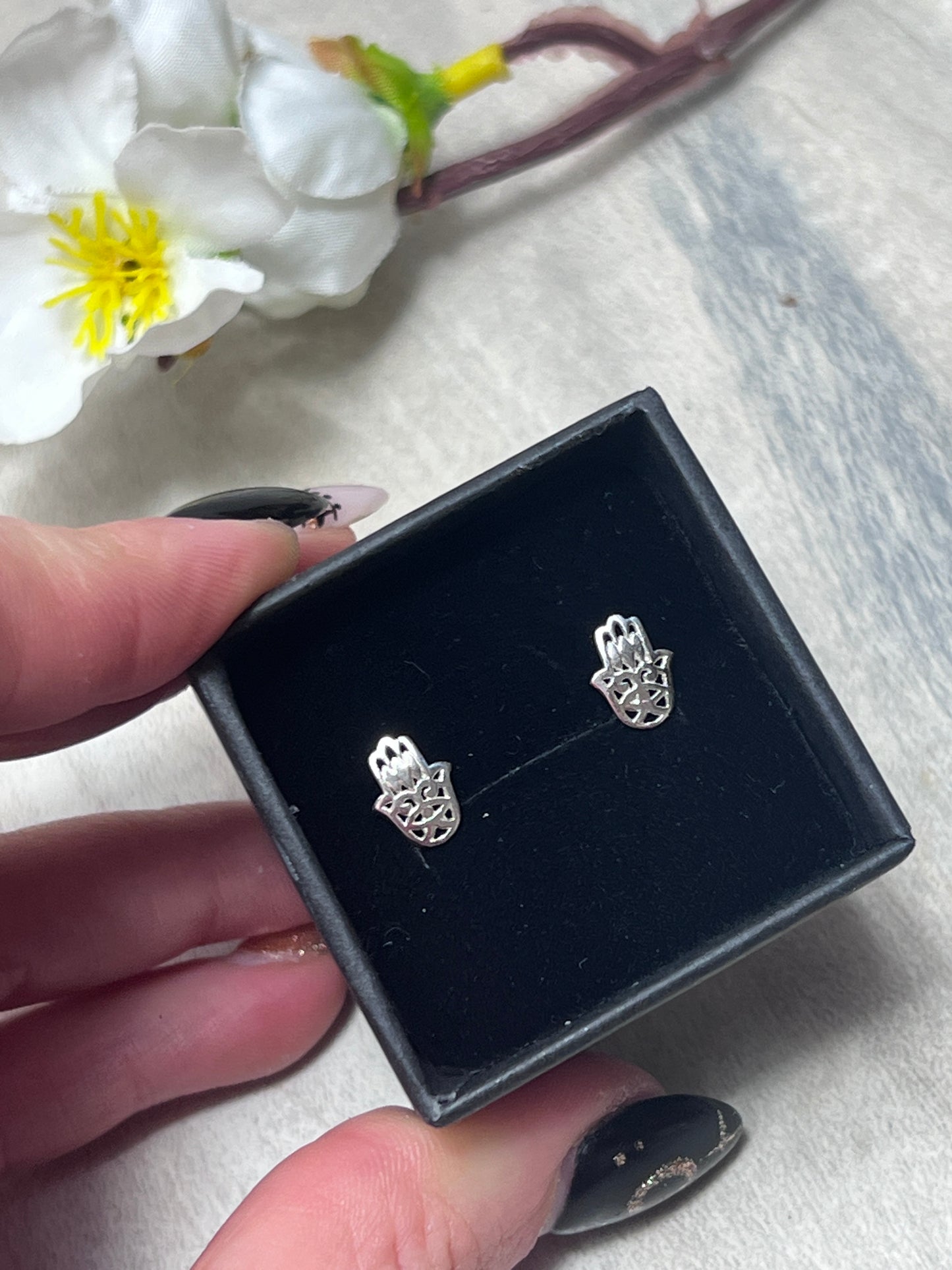 Hamsa Studs Sterling Silver Earrings