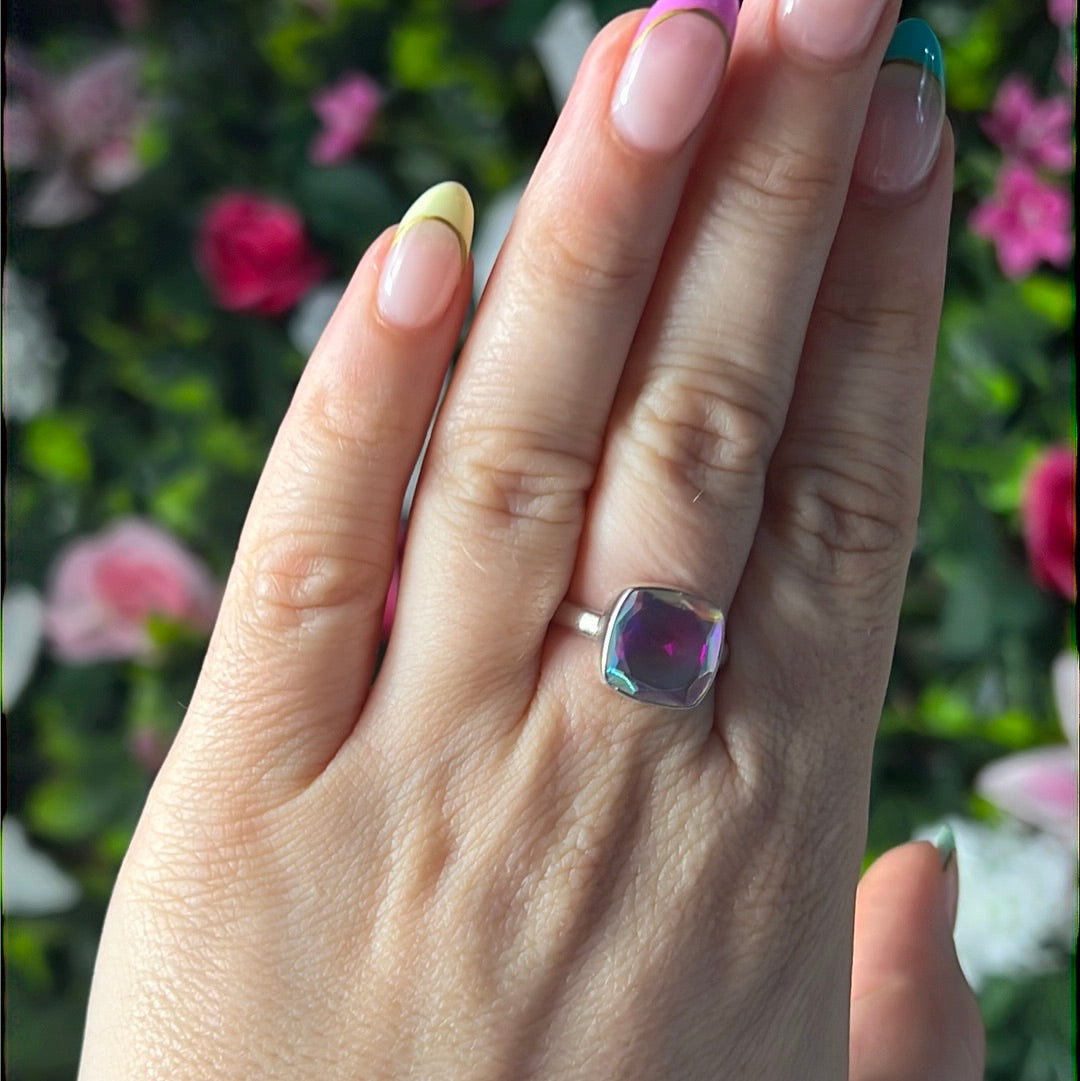 Mystic Topaz Facet 925 Silver Ring - Size O