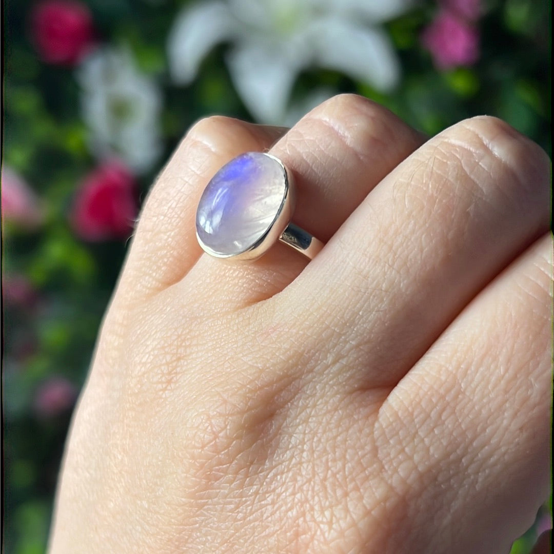 Pink Moonstone 925 Silver Ring -  Size L