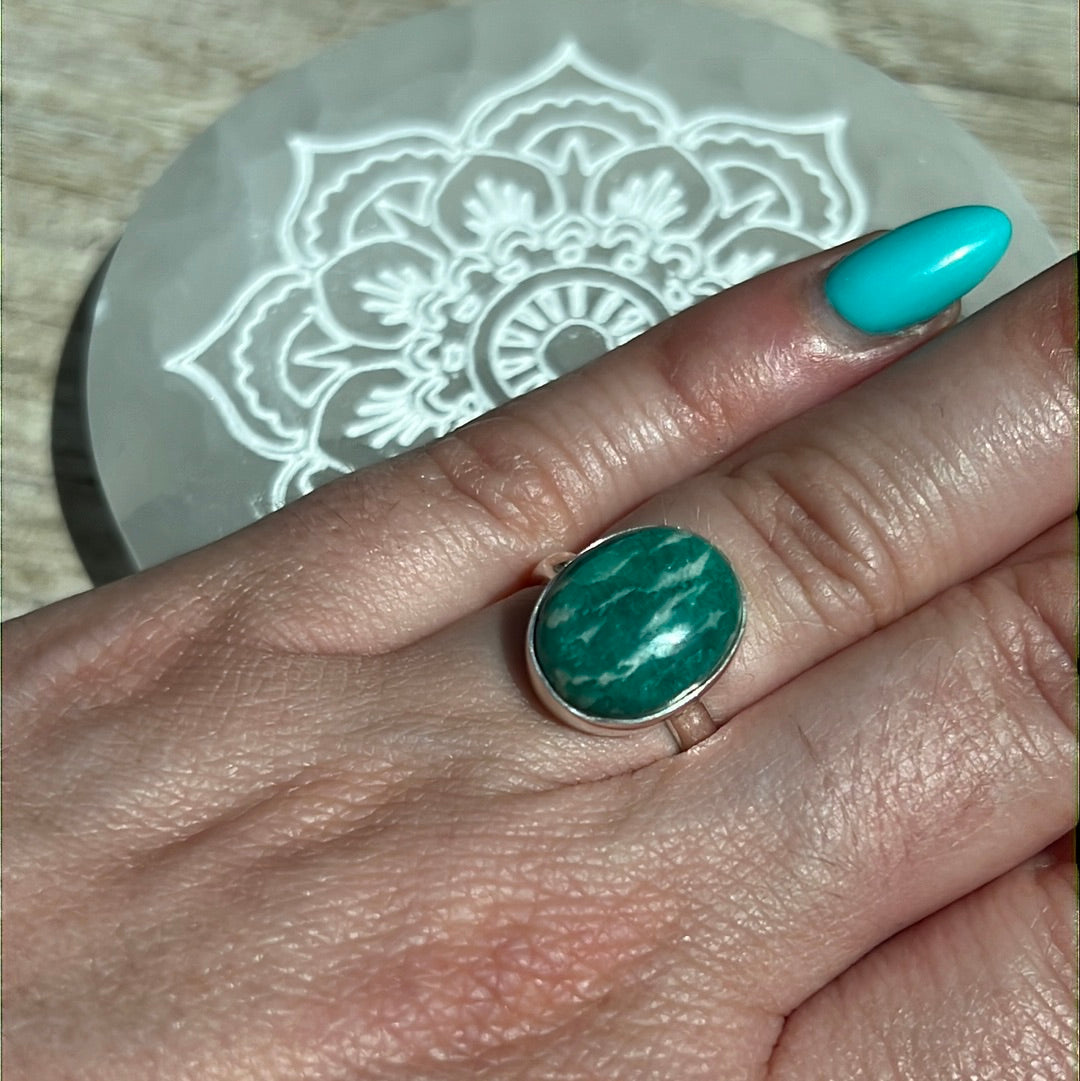 Amazonite 925 Silver Ring - Size L 1/2 - M AA GRADE