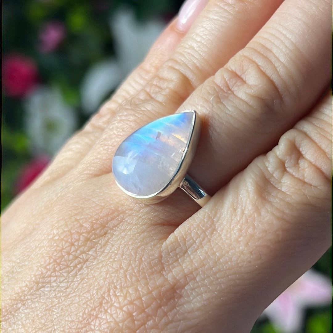 Pink Moonstone 925 Silver Ring -  Size P 1/2