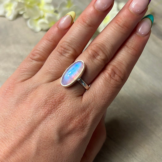 Pink Moonstone 925 Silver Ring -  Size O