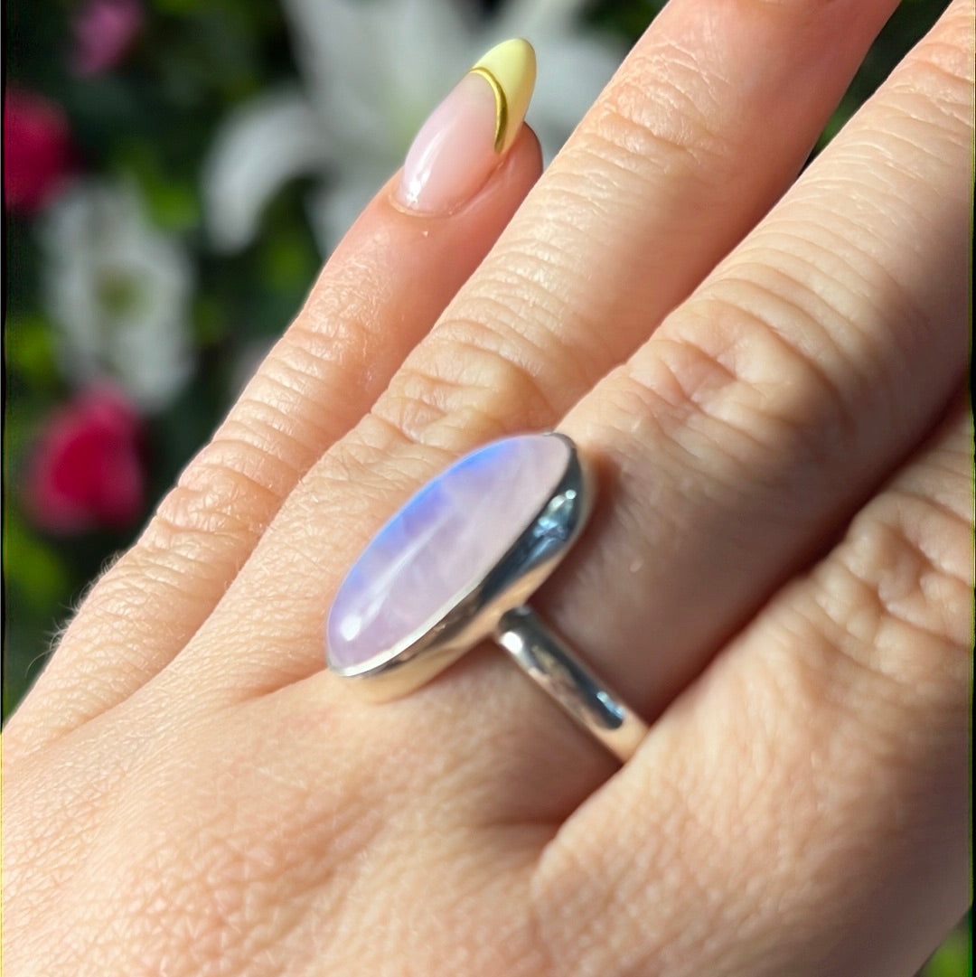 Pink Moonstone 925 Silver Ring - Size O